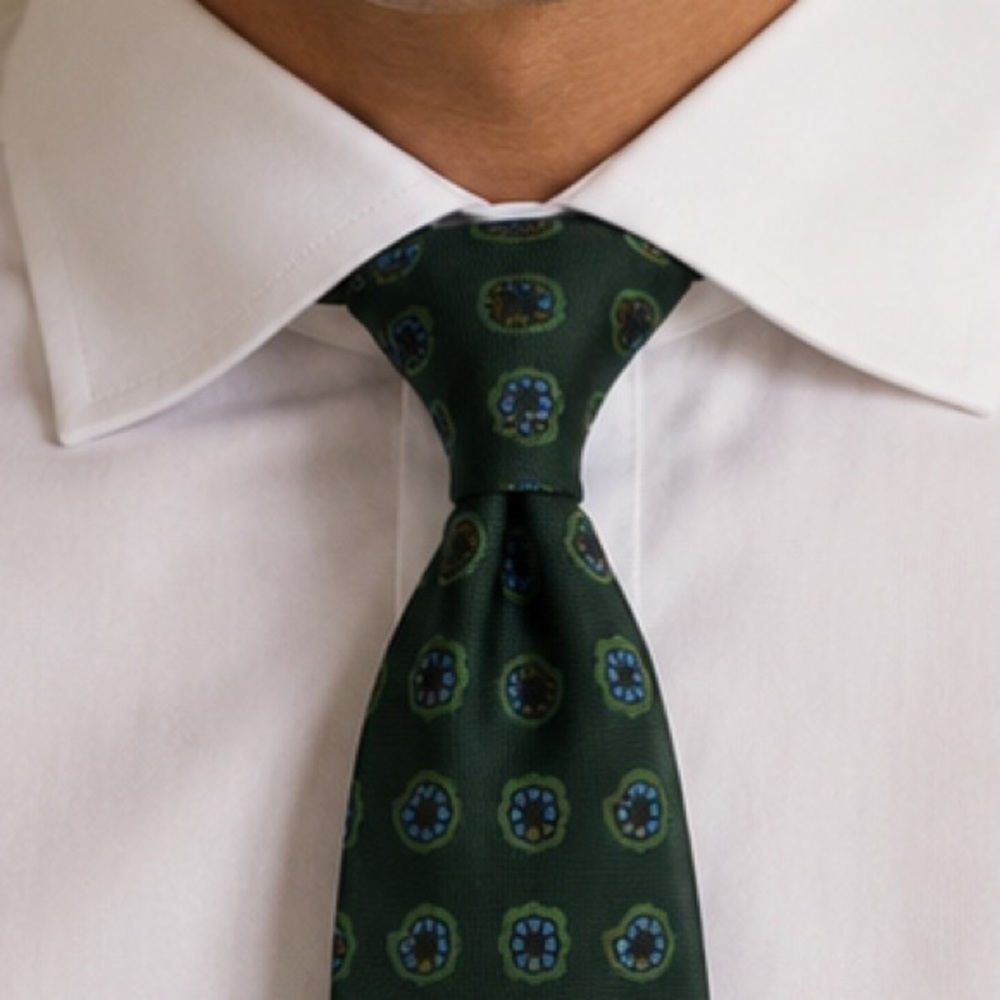 E. Marinella Green Patterned Silk Tie